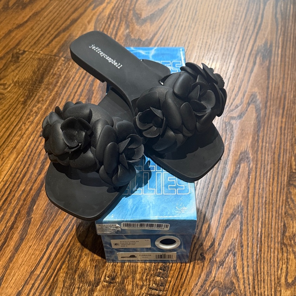 Jeffrey Campbell Black Floralee Slide Sandals
